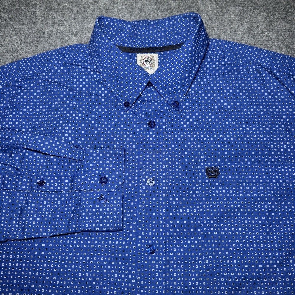 Cinch Button Down Shirt Men M Blue Geometric Long Sleeve Western Cotton Casual